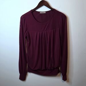 Timeson Pleated Front Top Scoop Neck Merlot Red Wine Romantic Size Small